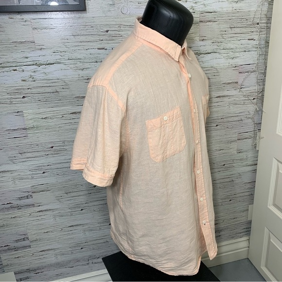 Bruno Men's Shirt Sz XL Peach Casual Button Up Linen Cotton Blend Short Sleeve - Picture 5 of 12